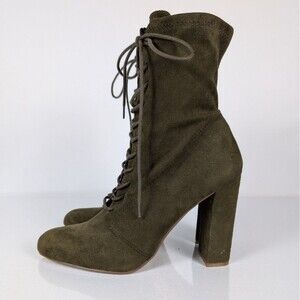 Steve Madden Lace-Up Boots Women's Size 9 Olive Green Suede Block Heel